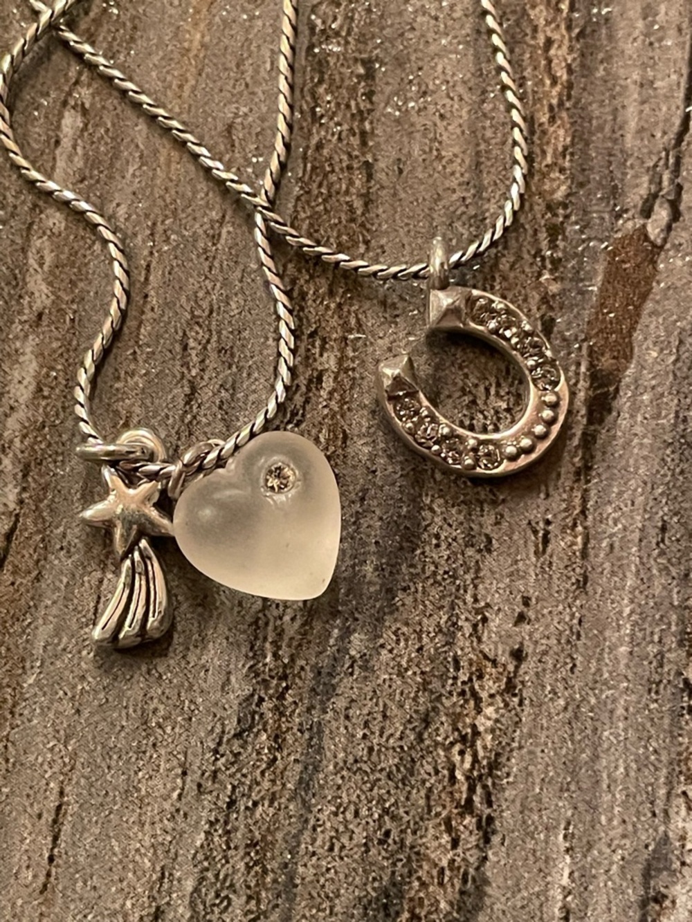 Brighton Sterling Silver GOOD LUCK double necklace pendant with charms